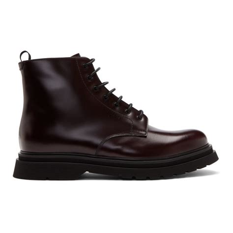 prada loafers burgundy|Prada lace up shoes.